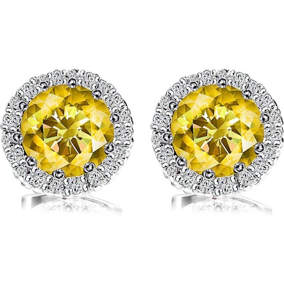 New Citrine/November Birthstone Stud Earrings Set, Copper Plated Cubic Z… - Picture 5 of 16